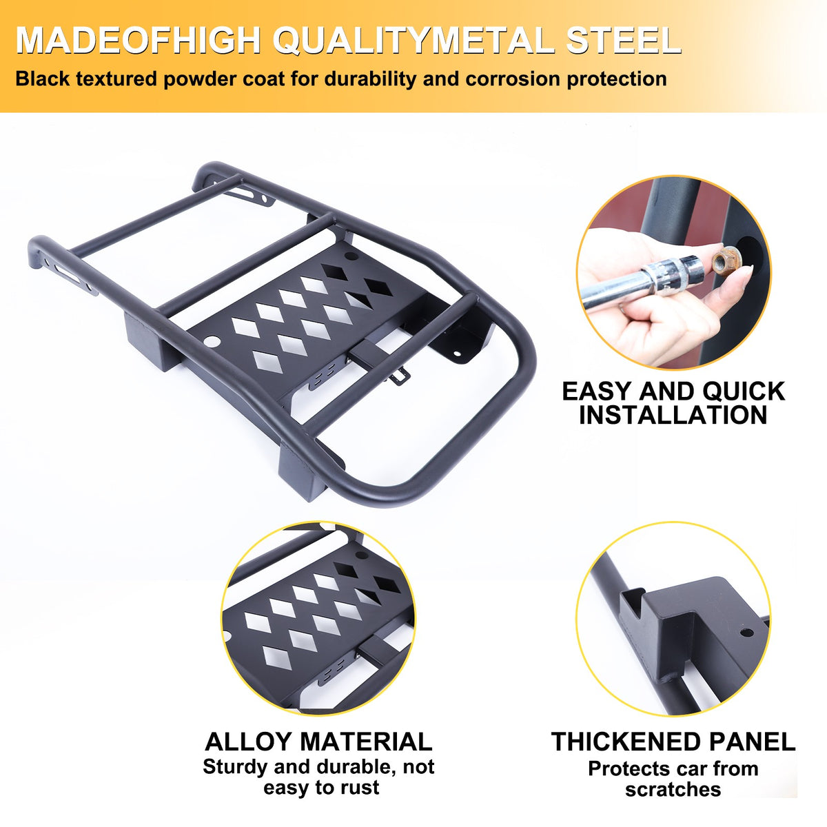 Black Carbon Steel Rear Trunk Middle Tail Ladder For Toyota FJ Cruiser 2007-2021 14