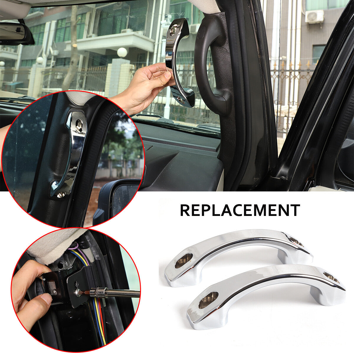 Silver Pair Set Pull Grab Handle A Pillar Alloy Post Trim For Hummer H2 2003-07 1