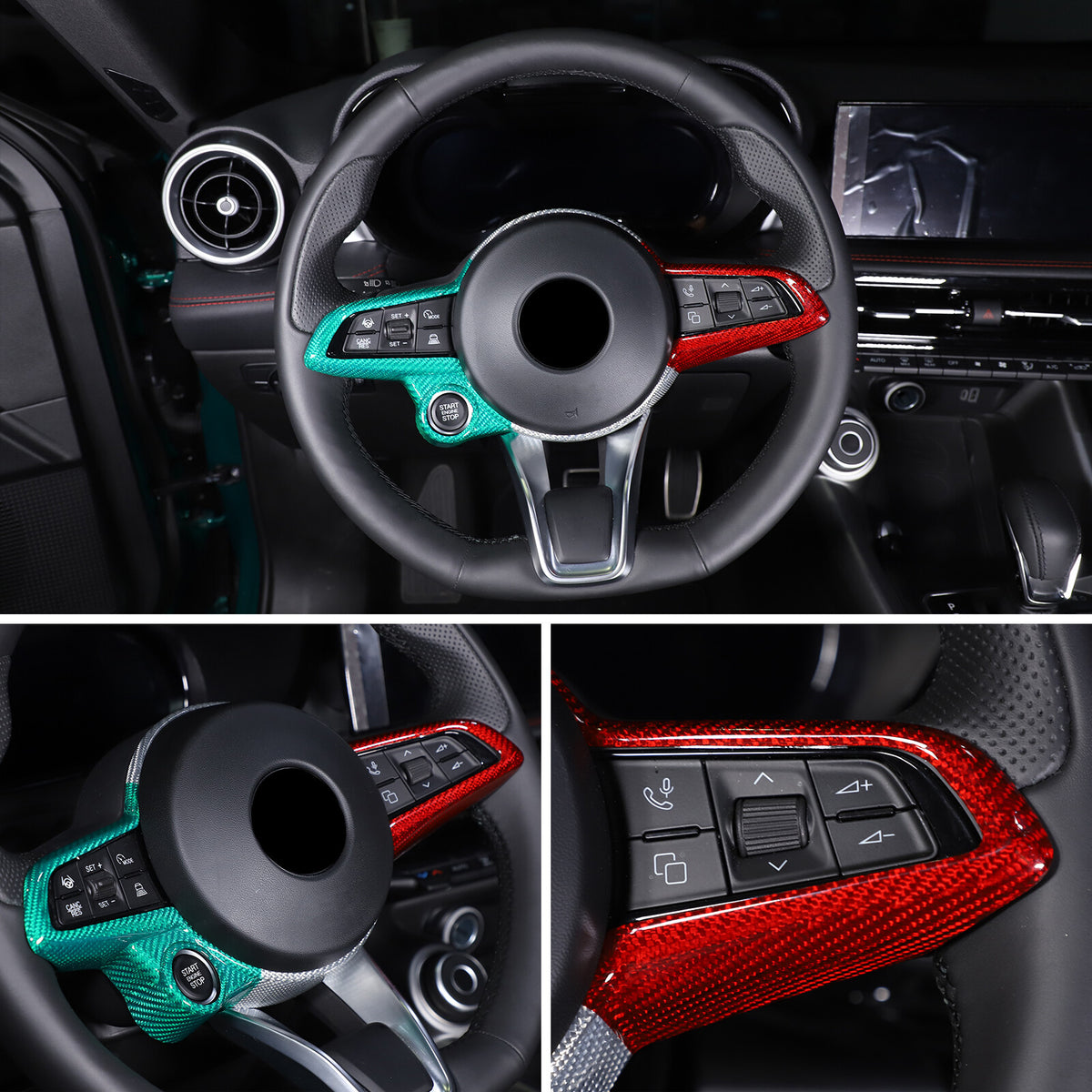 Tri-Color Carbon Fiber Steering Wheel Cover Trim for Alfa Romeo Tonale 2023-2024 19