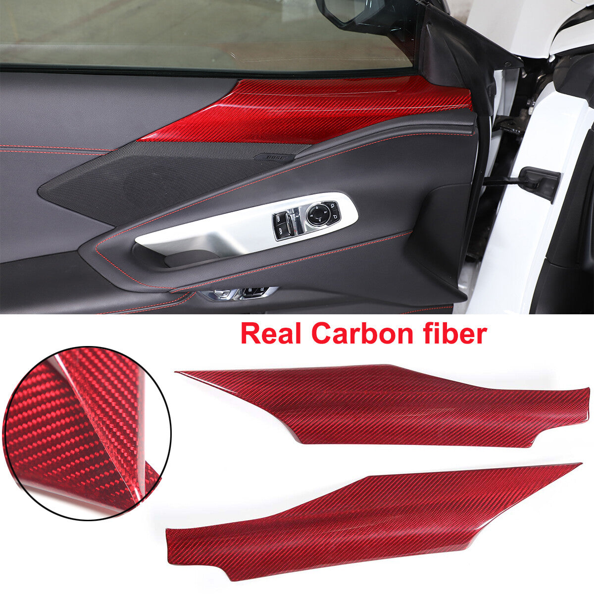 Red Real Carbon Fiber Full Interior Set Decor Trim Kit for Corvette C8 20-25 100