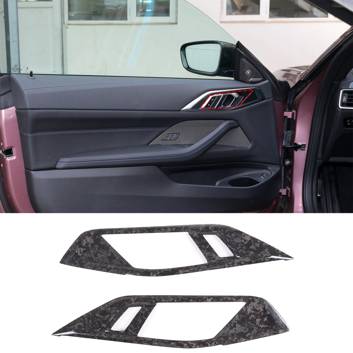 Forged Carbon Fiber Inner Door Handle Frame Cover Trim For BMW 4 Series 2022-24 2