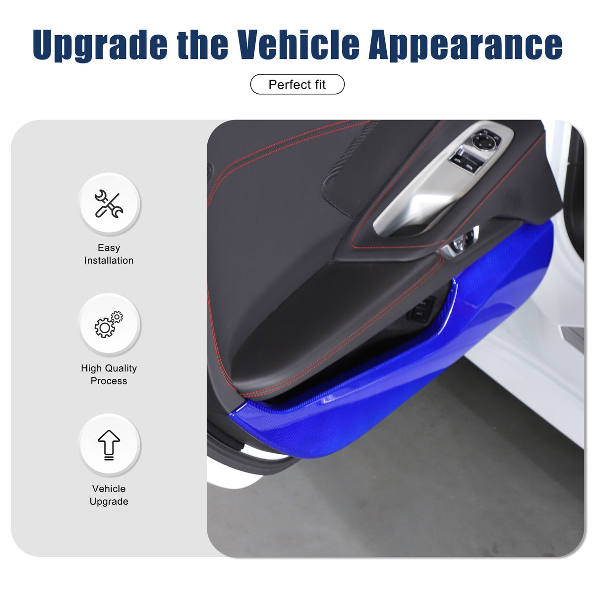Blue Real Carbon Fiber Interior Door Anti-kick Panel Trim For Corvette C8 US 6