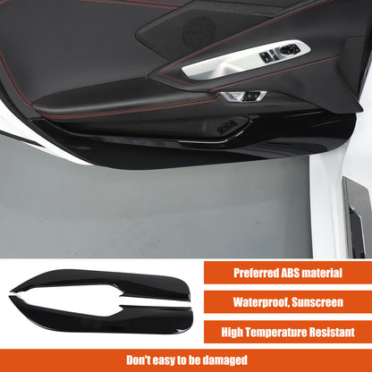 Glossy Piano Black ABS Interior Door Anti-Kick Panel Trim For Corvette C8 2020+ 13