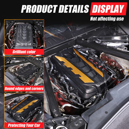 Black Engine Bay Panel Cover Trim in Edge Yellow For Corvette C8 2020-26 US 17