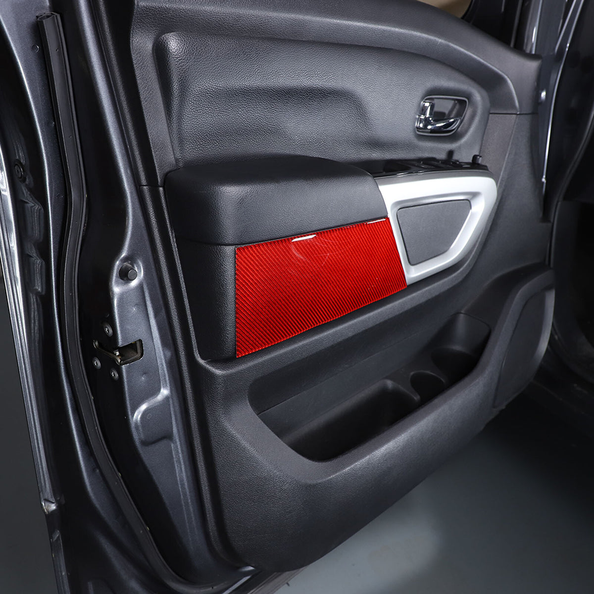 Red Carbon Fiber Inner Door Trim Panel Sticker For Nissan Titan 2016-23 2