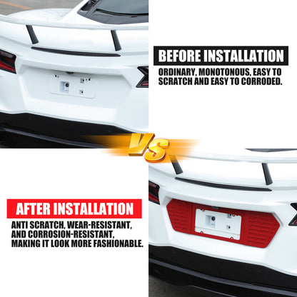 Red Aluminum Alloy Rear License Plate Filler Panel Trim for Corvette C8 2020+ 3