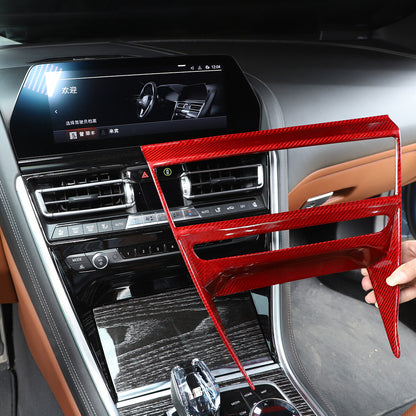 Red Carbon Fiber Interior CD Panel Decor Cover Trim For BMW 8 Series 2019-22 9