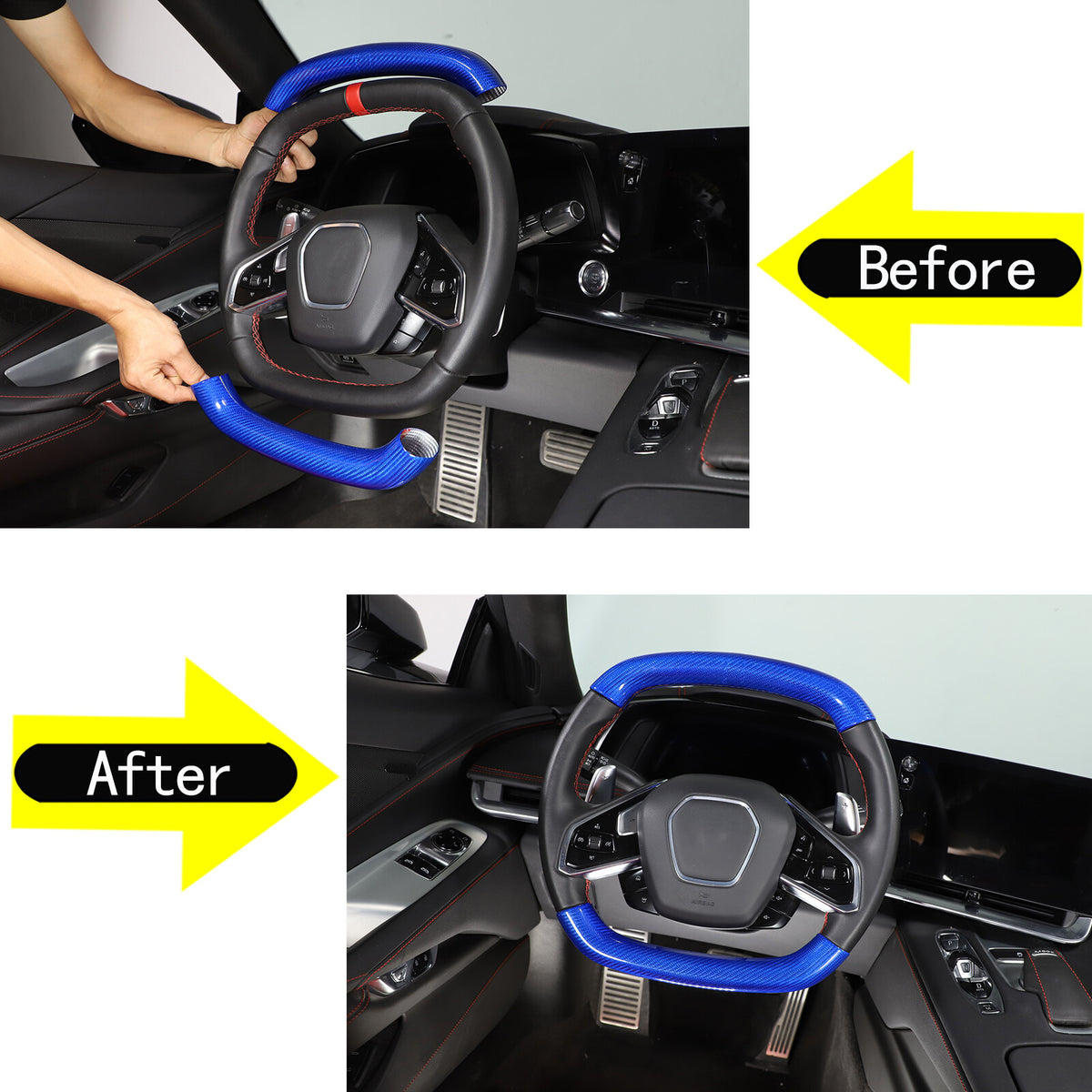 Blue Carbon Fiber Steering Wheel Top Lower Handle Cover Trim For C8 Corvette 17