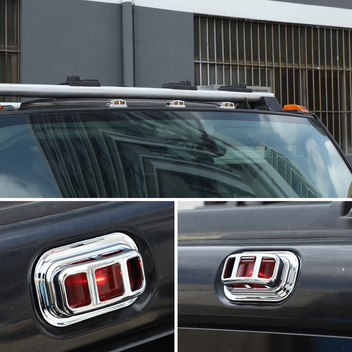 ABS Silver Front & Rear Roof Light Guard Cover Trim Set For Hummer H2 2003-09 US 10