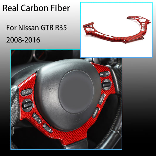 Red Carbon Fiber Steering Wheel Center Trim Cover For Nissan GTR GT-R R35 08-16 1