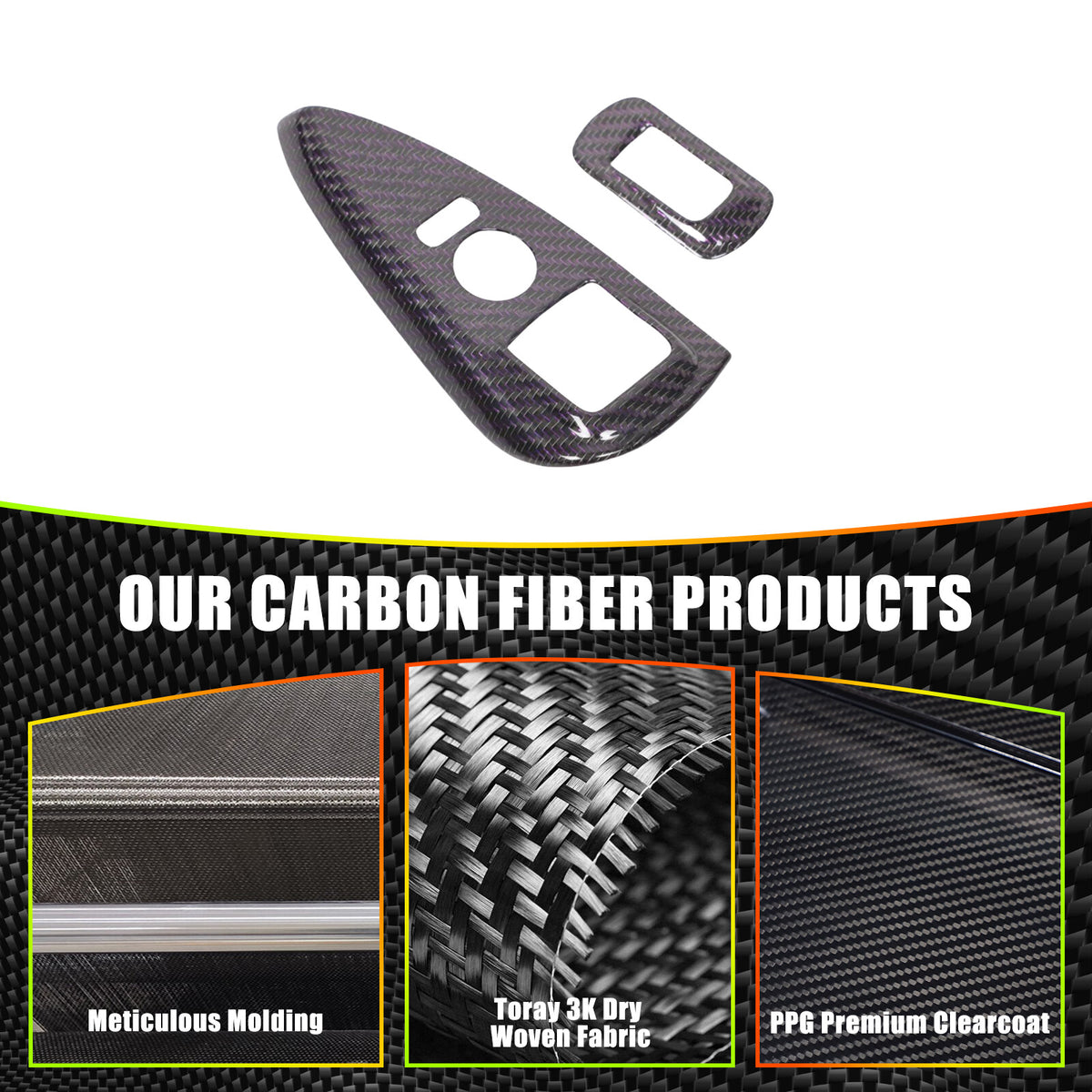 Real Carbon Fiber Window Lift Switch Button Trim Frame For Corvette C6 2005-2013 12