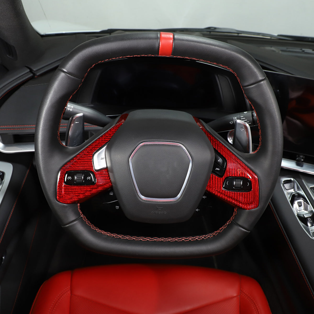 Red Real Carbon Fiber Full Interior Set Decor Trim Kit for Corvette C8 20-25 - Styles 56-60 40
