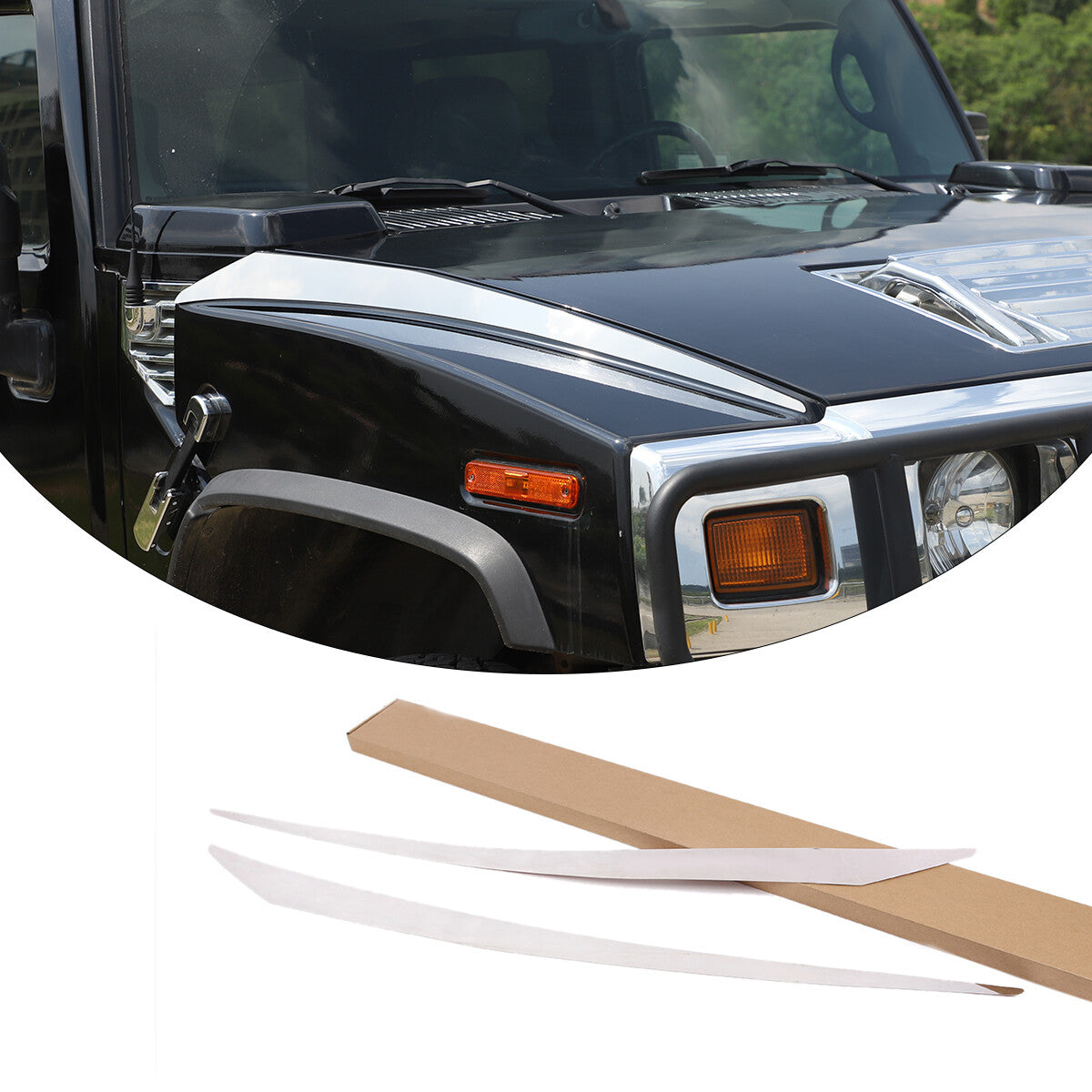 Stainless Steel Hood Accent Trim 2Pc For 2003-2009 Hummer H2 8