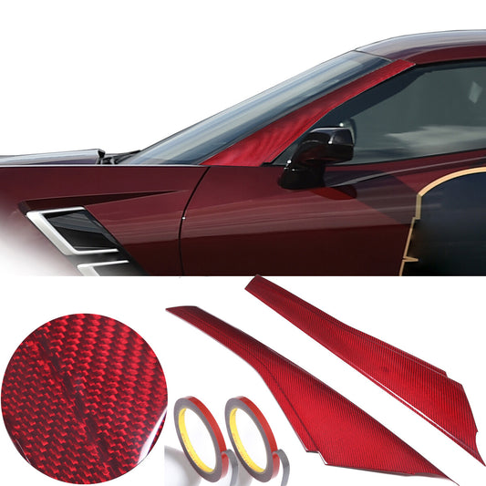 Red Carbon Fiber Exterior Windshield A Pillar Trim Cover For Corvette C7 14-19 1