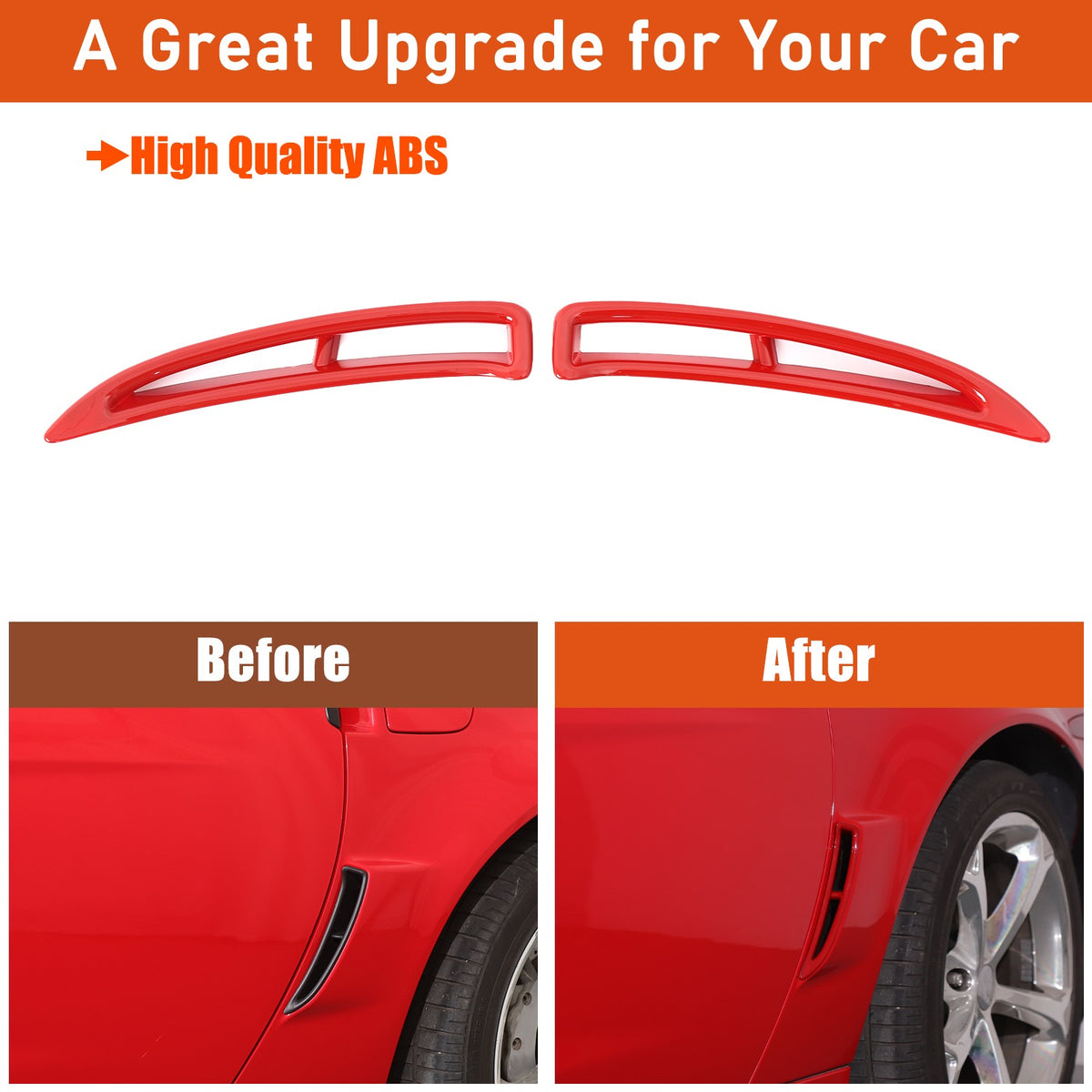 Red ABS Carbon Fiber Rear Fender Vent Trim Frame For Corvette C6 2005-2013 23