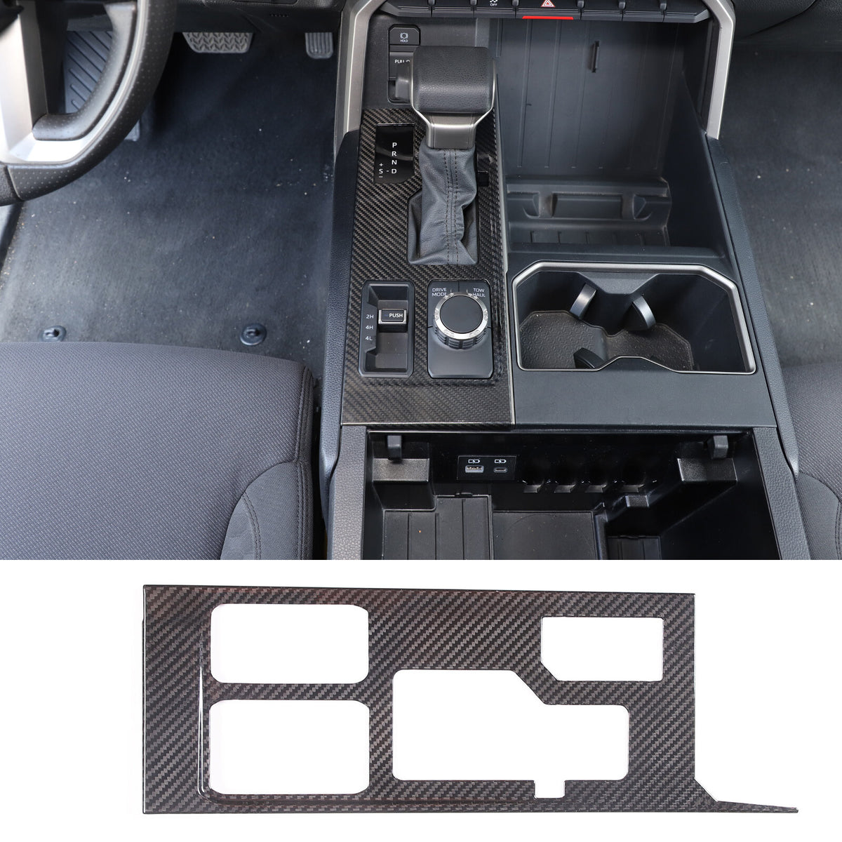 Real Carbon Fibre Central Console Gear Shift Panel Trim For Toyota Tundra 22-26 2