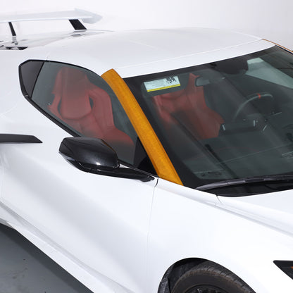 Yellow Carbon Fiber Front Window A Pillar Layover Trim For C8 Corvette 20-26 5