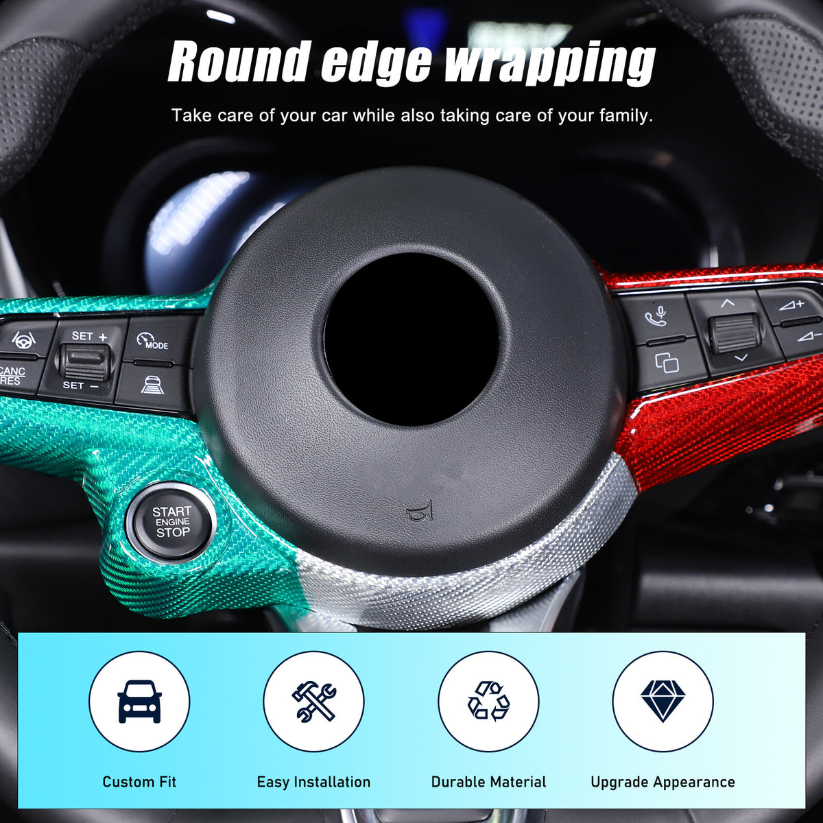 Tri-Color Carbon Fiber Steering Wheel Cover Trim Set for Alfa Romeo Tonale 23-24 6