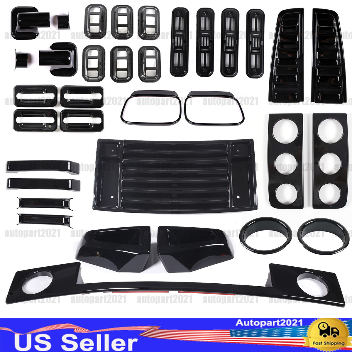 34pcs Glossy Piano Black Full Bumper Tail Light Trim Kit For Hummer H2 2003-2009 1