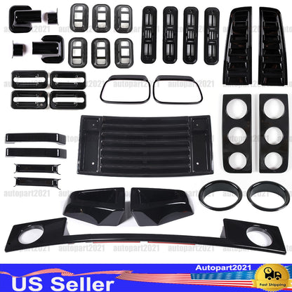 34pcs Glossy Piano Black Full Bumper Tail Light Trim Kit For Hummer H2 2003-2009 1