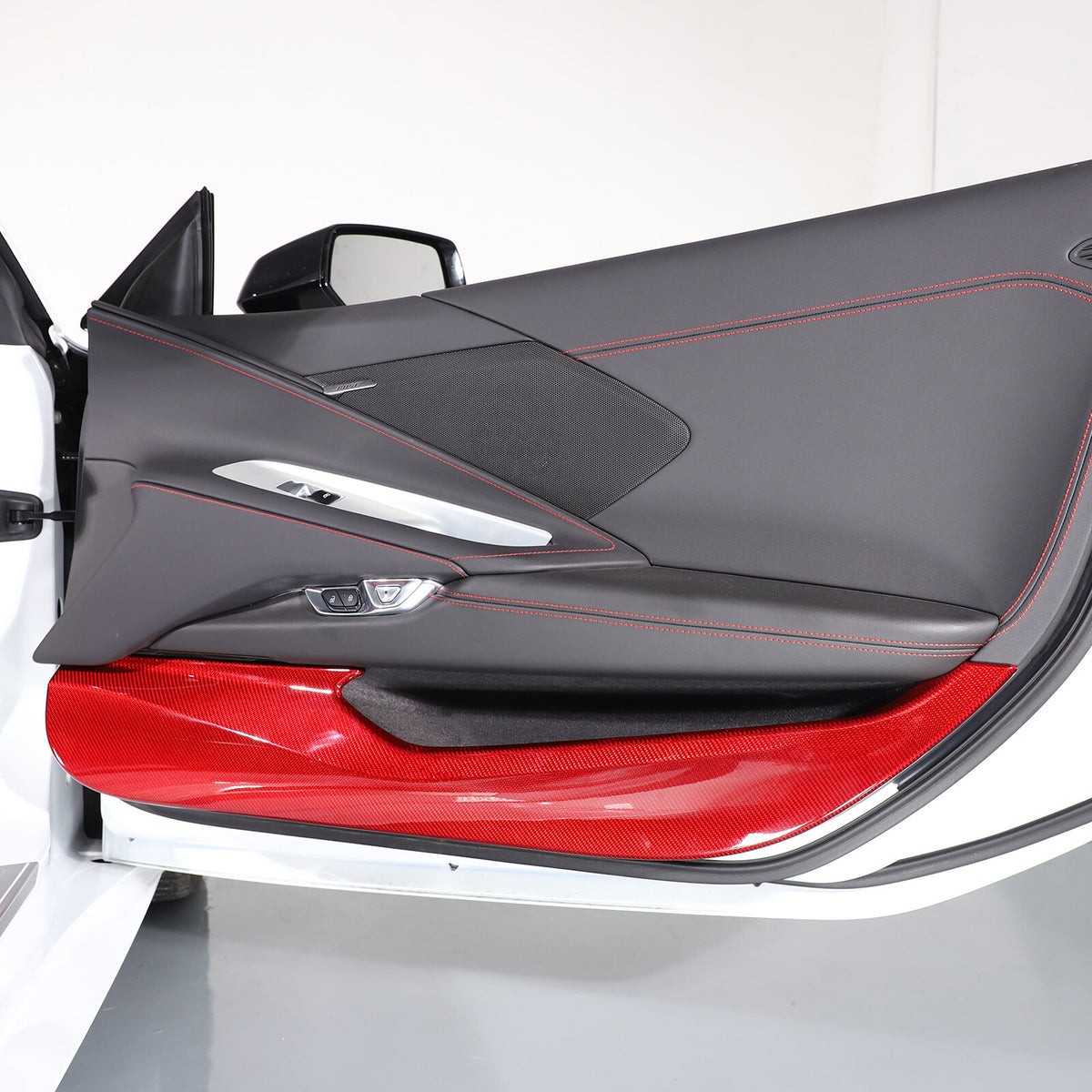 Red Carbon Fiber Inner Door Anti-Kick Panel Trim Cover For Corvette C8 2020-26 2