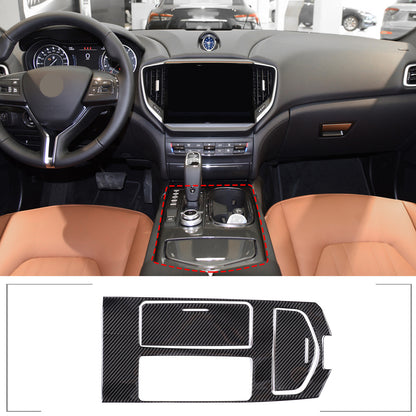 Carbon Fiber Center Console Shifter Panel Sticker For 2014-24 Maserati Ghibli 1