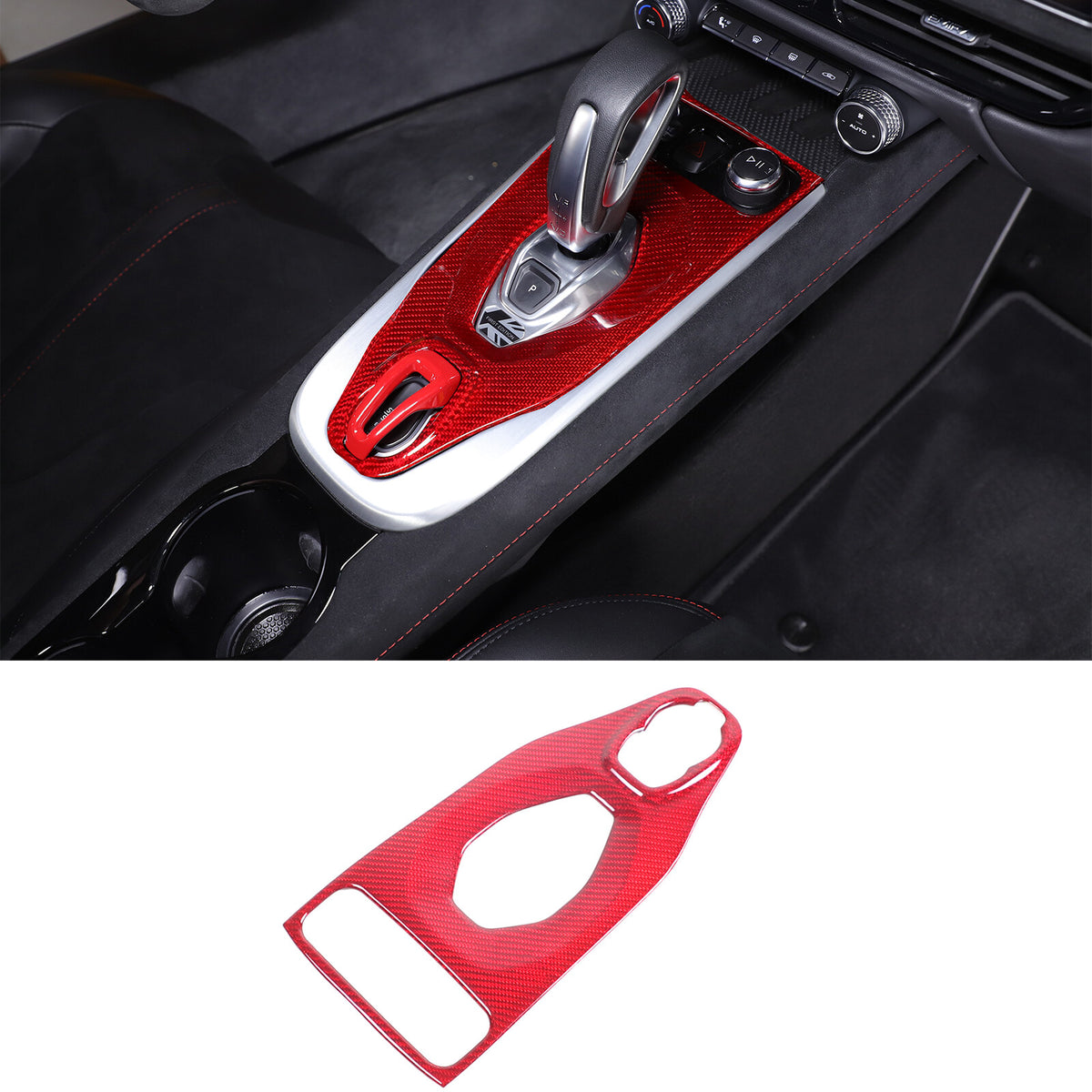 Red Real Carbon Fiber Center Gear Trim Cover For Lotus EMIRA V6 AT 2021-2025 2