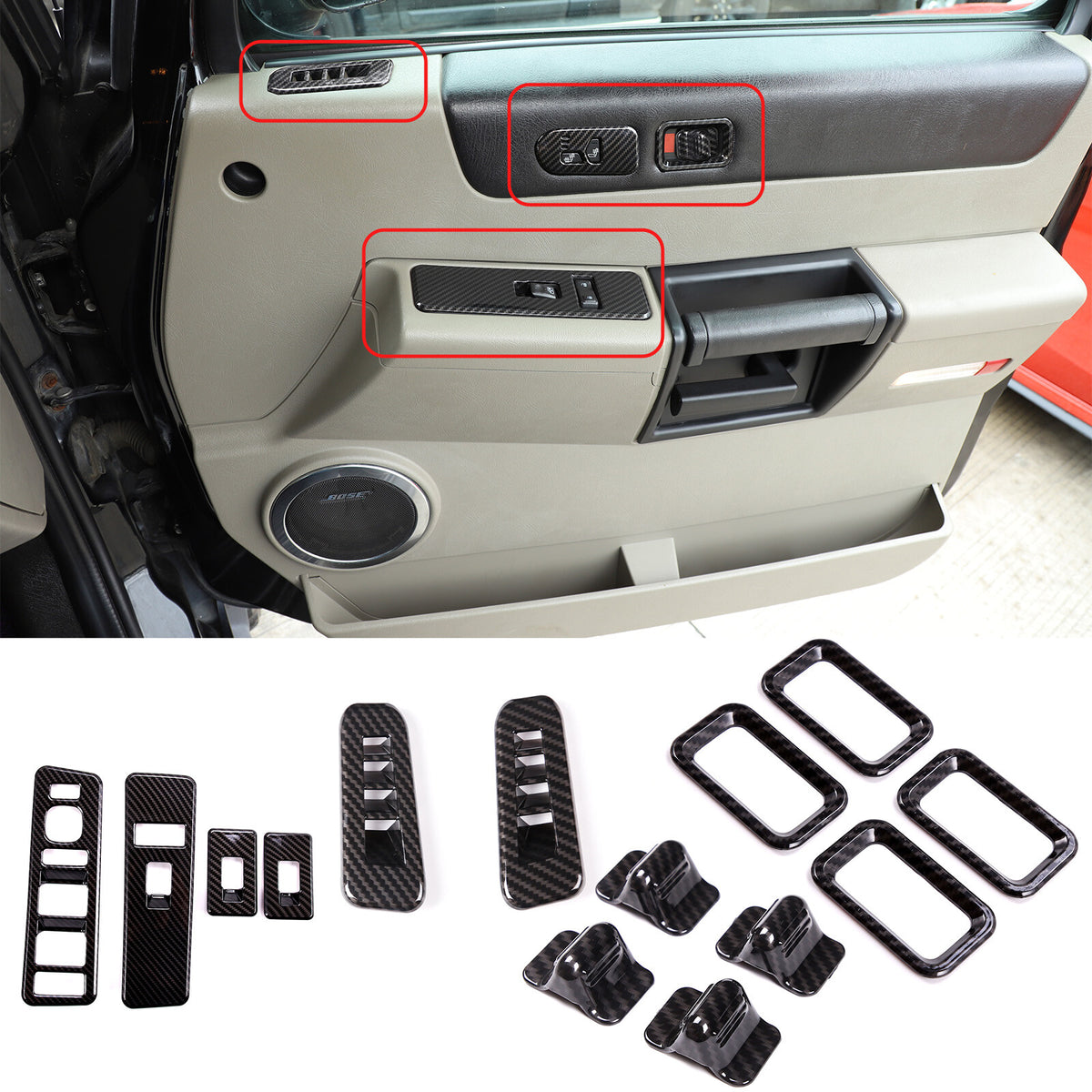 24x Carbon Fiber Interior Full Set Panel Cover Trim Kit For Hummer H2 2003-07 2
