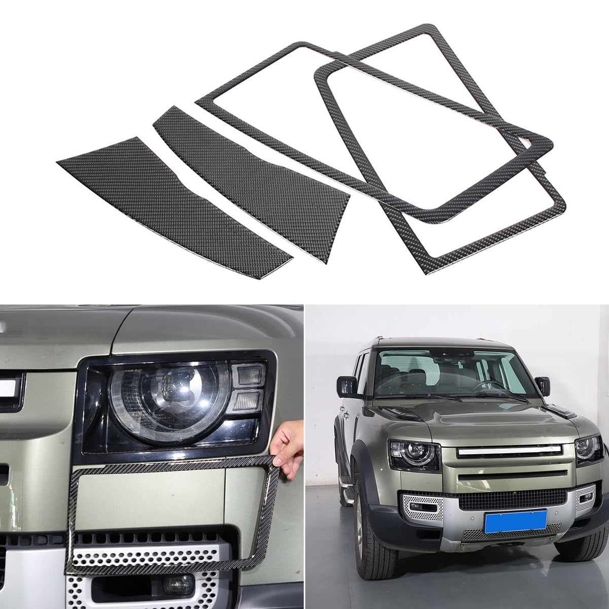 Carbon fiber Front headlight lamp cover Trim For Land Rover Defender 90 110 20+ 1