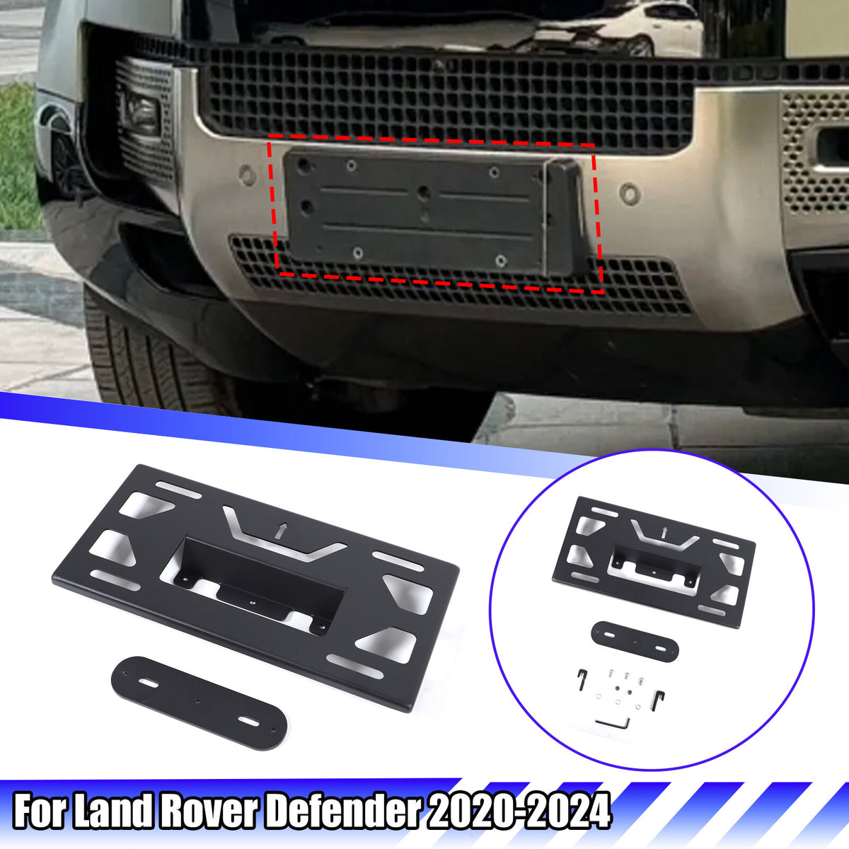 Front Bumper Tow Hook License Plate Mount Bracket For LR Defender L663 20-24 US 2
