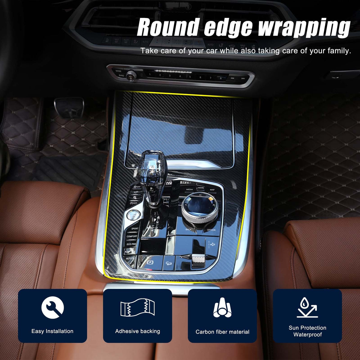 Real Carbon Fiber Car Center Console Gear Panel Cover For BMW X5 X6 X7 G05 G07 4