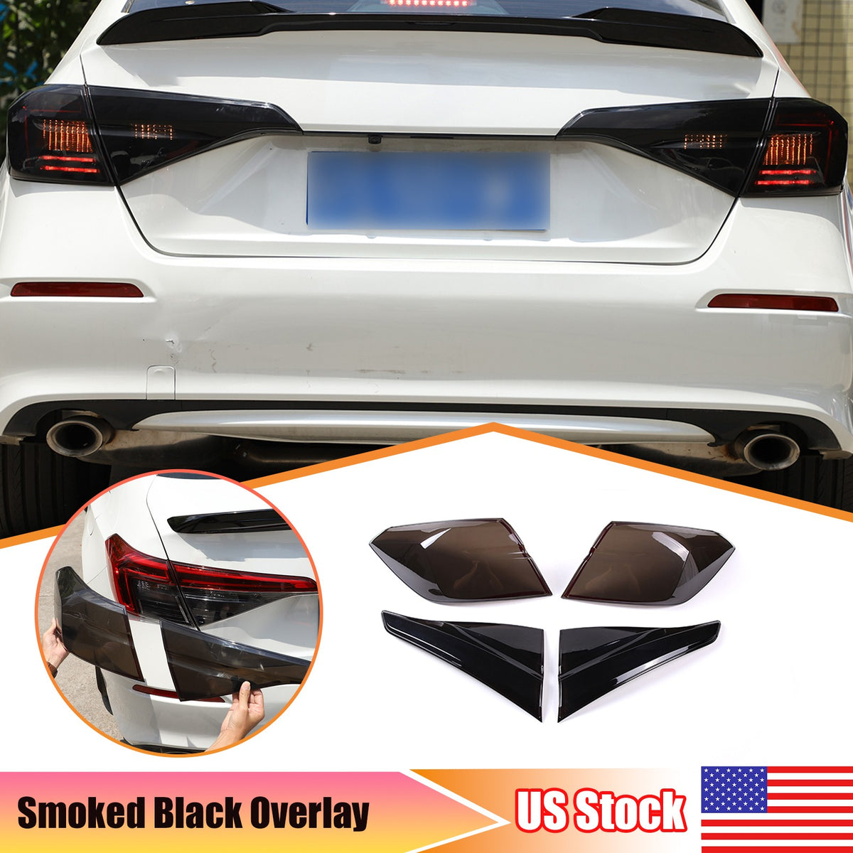 Smoked Blackout Tail Light Lamp Cover Overlay Trim For Honda Civic Sedan 2022+ 1