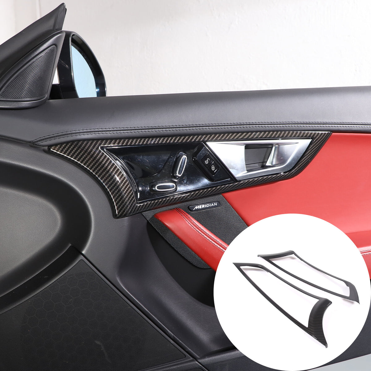 ABS Carbon Fiber Inner Door Handle Frame Cover Trim For Jaguar F-TYPE 2013-2024 1