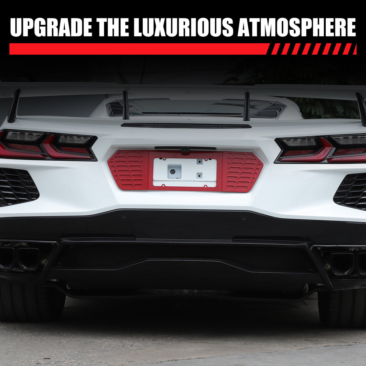 Red Aluminum Alloy Rear License Plate Filler Panel Trim for Corvette C8 2020+ 6