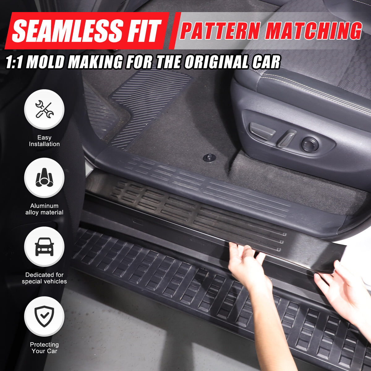 Black Interior Door Sill Guard Protector Cover For Toyota Land Cruiser LC250 US 11