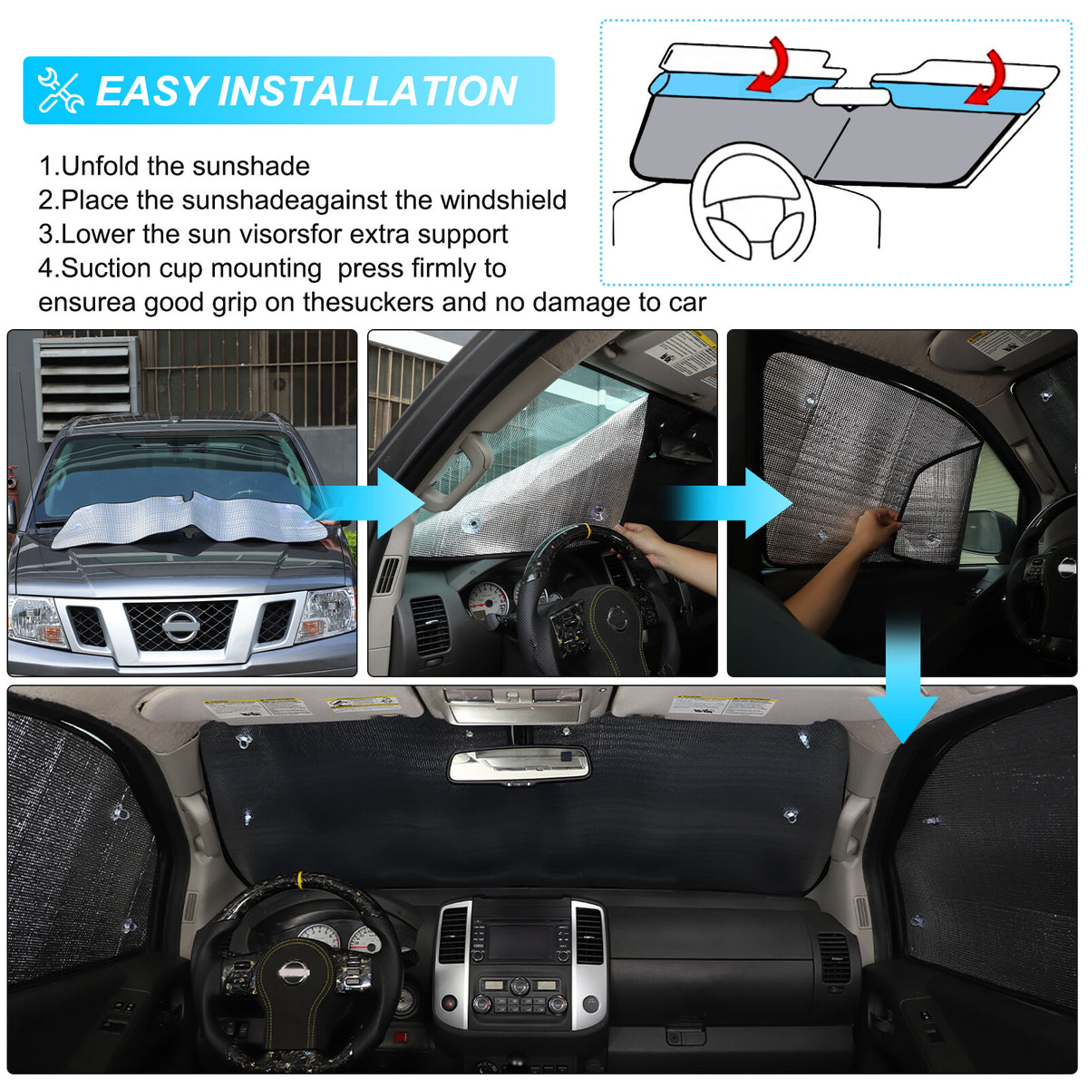 Car Sun Shade Windshield Window Cover For Nissan Frontier King Cab 13-21 US 10