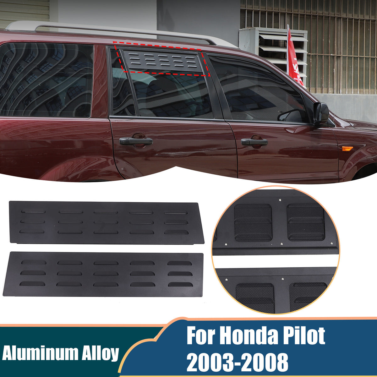 Alloy 2nd Row Alloy Door Window Air Vents Screens For Honda Pilot 2003-2008 1