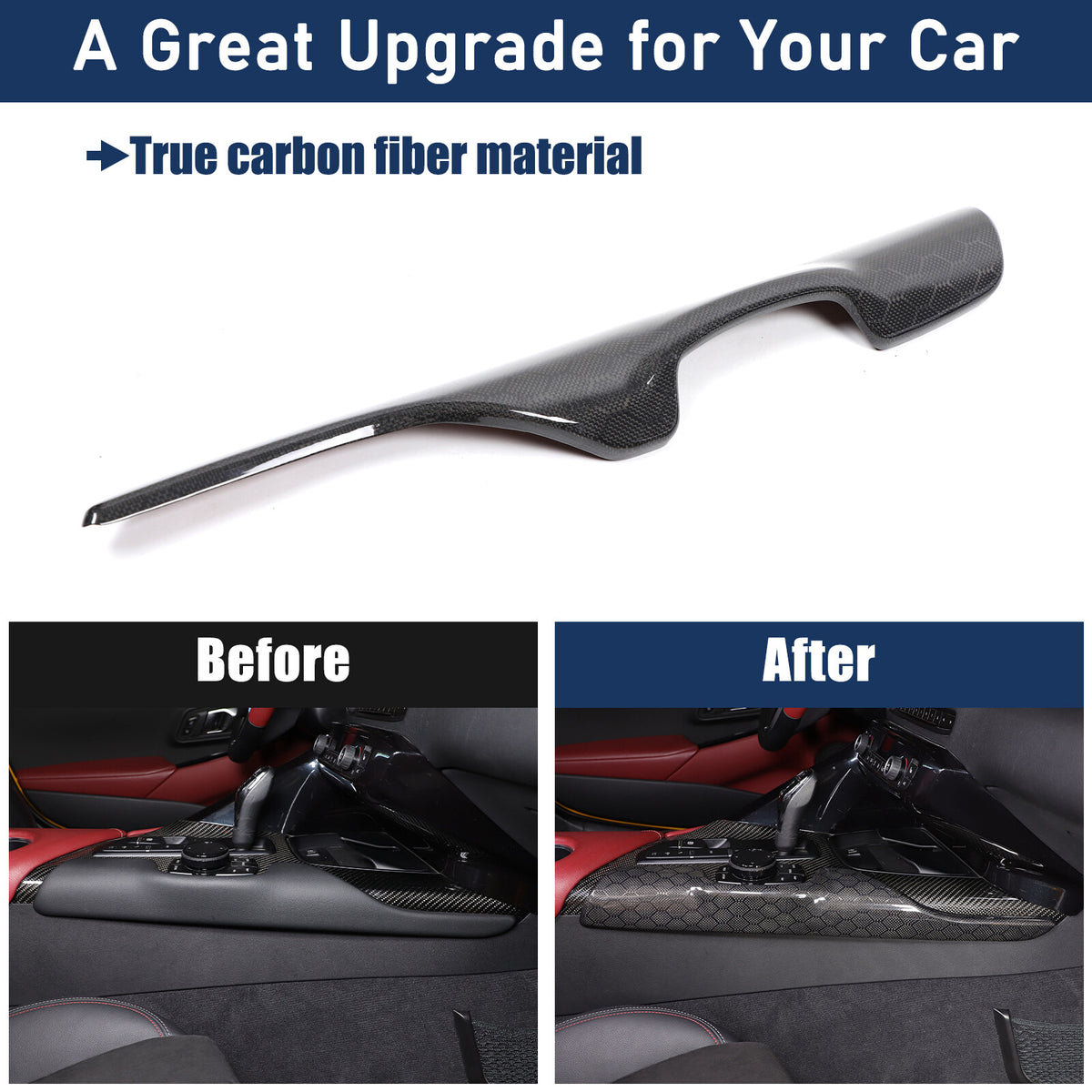 Real Carbon Fiber Console Gear Shift Frame Side Cover For Toyota Supra A90 19-25 6