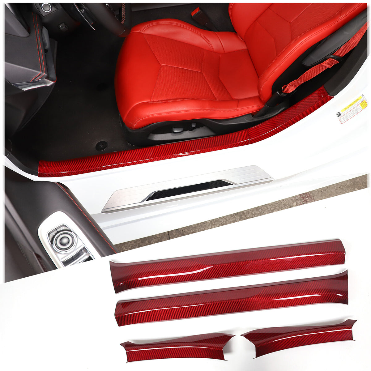 Red Real Carbon Fiber Full Interior Set Decor Trim Kit for Corvette C8 20-25 - Styles 21-25 14