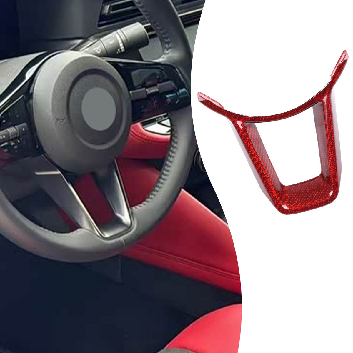 Red Real Carbon Fiber Steering Wheel U-Shape Base Trim For Nissan 400Z Z34 12