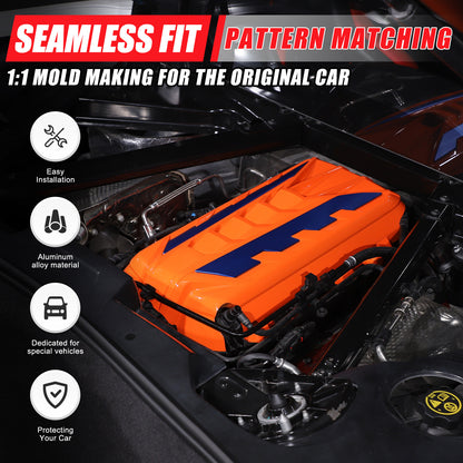 Orange Engine Bay Panel Cover Trim in Edge Blue For Corvette Coupe C8 2020-2026 14