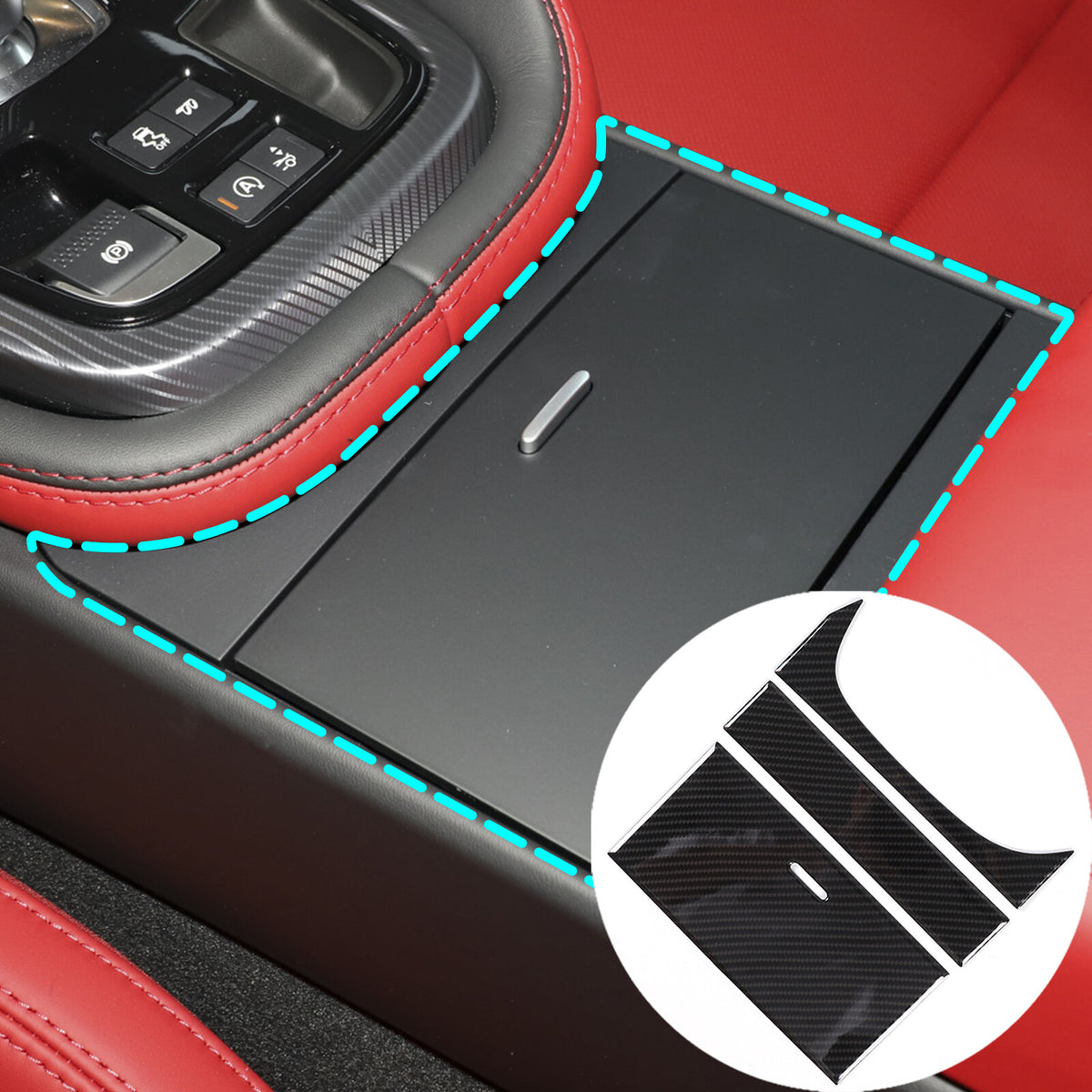 ABS Carbon Fiber Center Console Gear Shift Box Trim Set For Jaguar F-TYPE 13-18 10