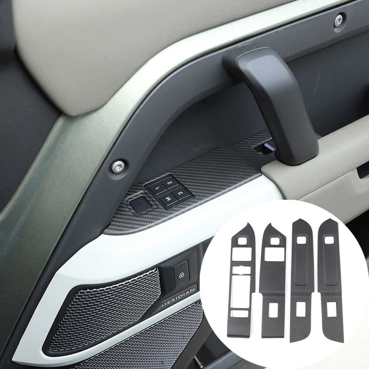 Red Carbon Fiber Window Lift Button Panel Cover Trim For LR Defender 110 20-24 5