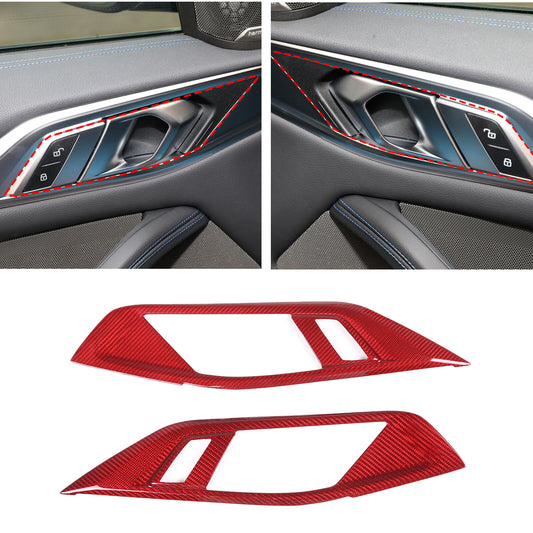 Red Carbon Fiber Inner Door Handle Trim For BMW 4 Series G22 G26 430i xDrive 22+ 1