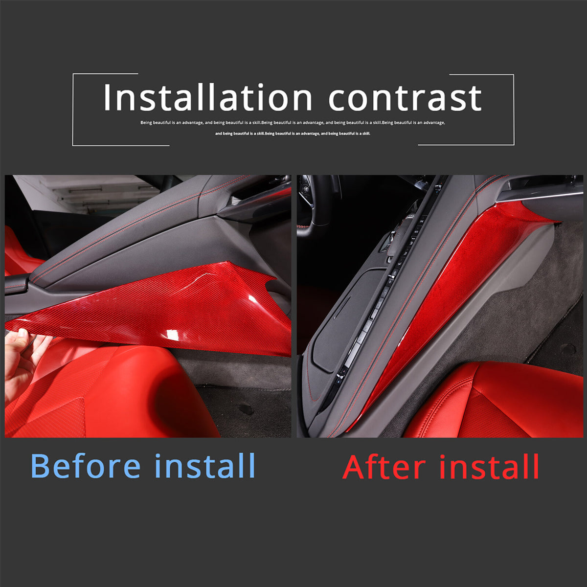 Red Real Carbon Fiber Center Console Side Knee Pad Trim For Corvette C8 2020-25 10