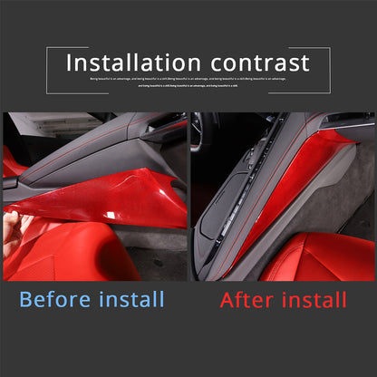 Red Real Carbon Fiber Center Console Side Knee Pad Trim For Corvette C8 2020-25 10