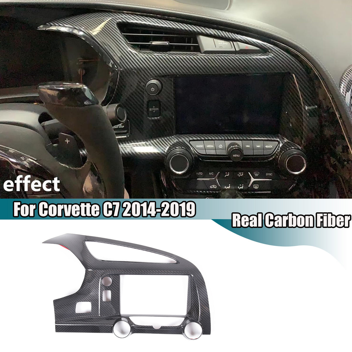 Real Dry Carbon Fiber Interior Center Full Trim Set Kit For Corvette C7 14-19 2