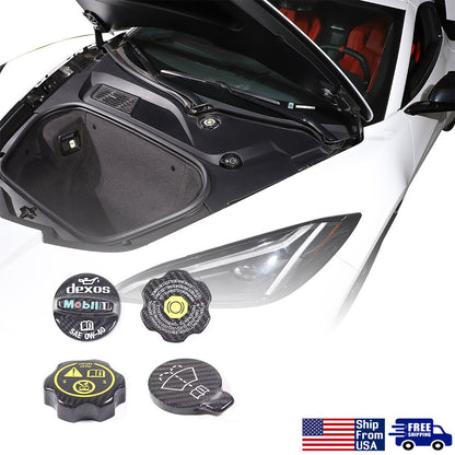 Real Carbon fiber Engine Oil Cap Radiator water tank Cap Trim For Corvette C8 US 1