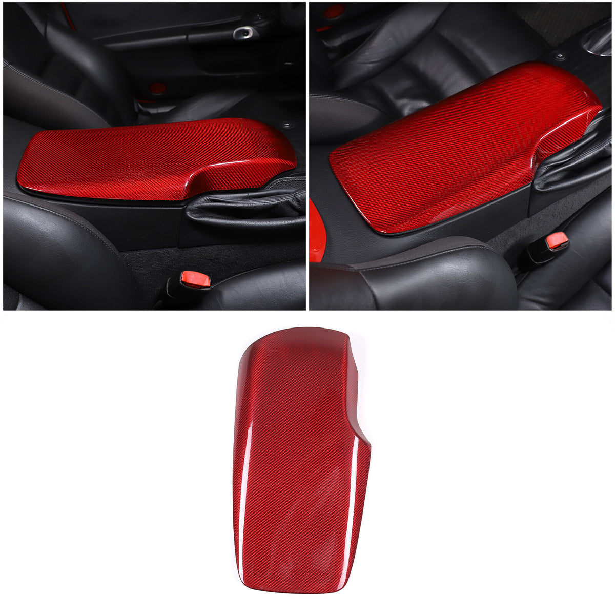 Red Real Carbon Fiber Center Console Armrest Box Cover For Corvette C6 2005-13 11