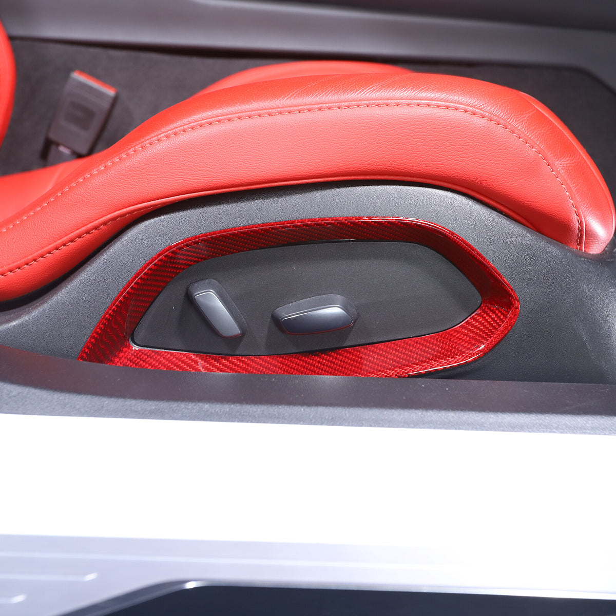 Red Carbon Fiber Seat Adjustment Button Trim Cover For Corvette C8 2020-26 5